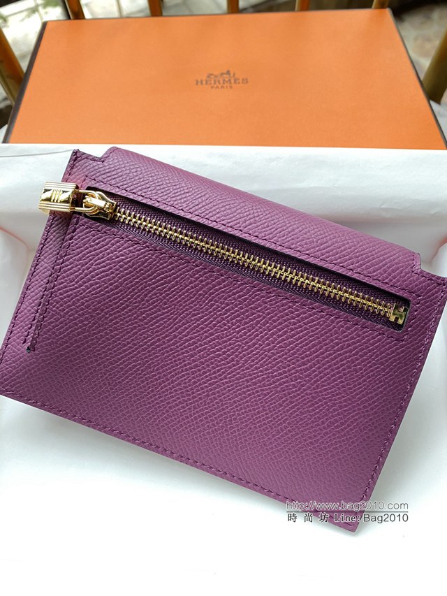 Hermes卡包 愛馬仕原版Kelly Pocket Epsom皮 Hermes新款小錢包 海葵紫金扣  tdh2177